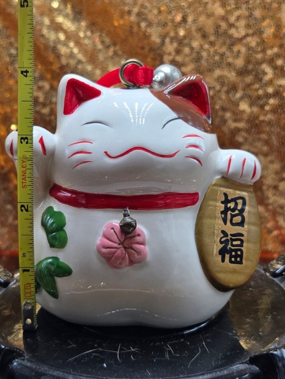 Ceramic Maneki Neko Lucky Cat Figurine with Bell